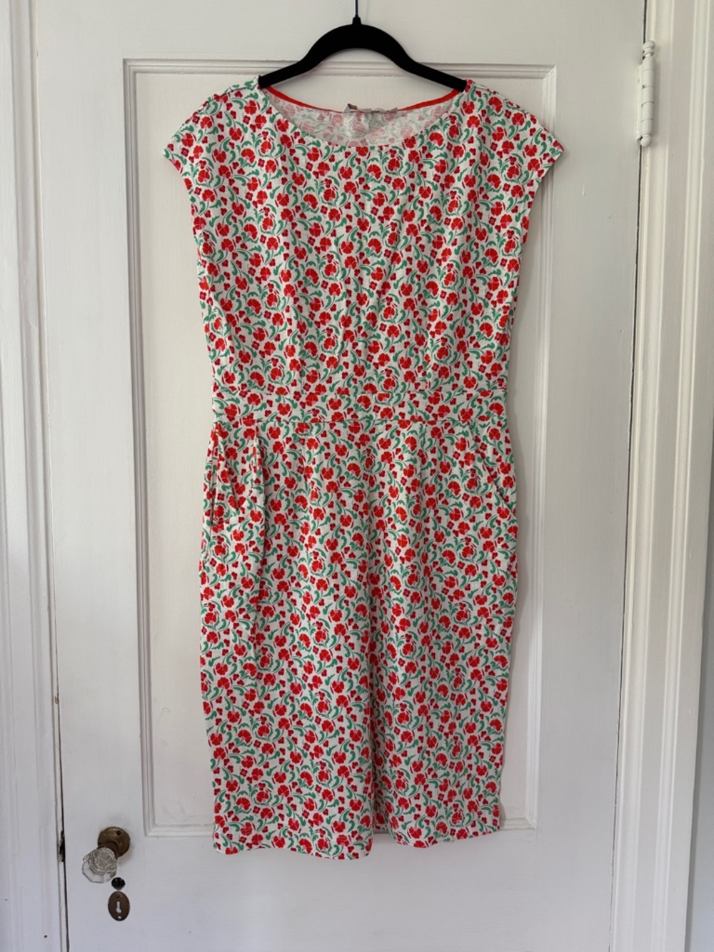 Boden Red Floral Cap-Sleeve Dress